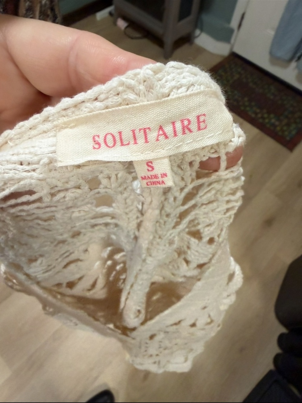 Solitaire Anthropologie Cream Crochet Granny Square Knit Cotton Cardigan S - Picture 8 of 10
